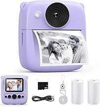 CalineGam Kids Camera Instant Print, 48MP Kids Digital Video Cameras with 32GB Card & Photo Paper, 2.0" Instant Camera for Kids, Christmas Birthday Gifts for Age 3-12 Girls Boys (Purple)