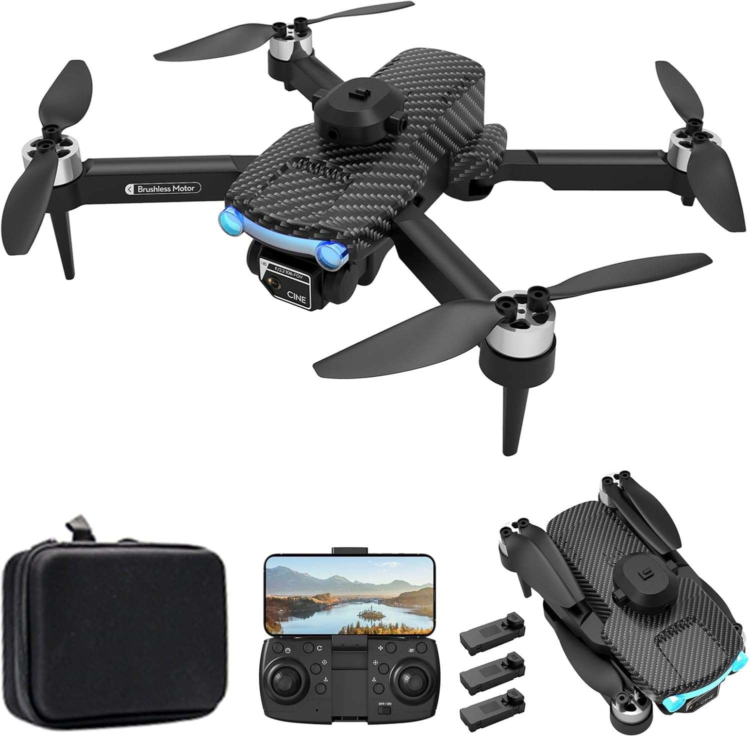 Dodoore XT204 Drone with Camera 8K Dual Brushless 6-Axis Gyro 2.4GHz 45mins Long Flight Optical Flow Positioning Gesture Photography Headless Mode 360° Obstacle Avoidance Foldable Black 3 Battery-0