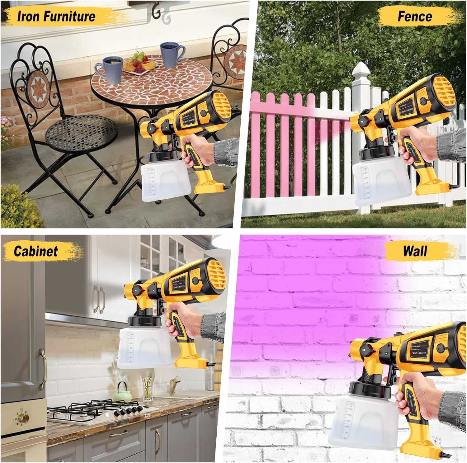 Paint-Sprayer-850W-HVLP-Electric-Spray-Paint-Gun Portable for Laptop 1400ml High Capacity Container Easy to Clean 4 Nozzles and 3 Patterns for Furniture Cabinets Fence Walls Door DIY Works Chairs-4