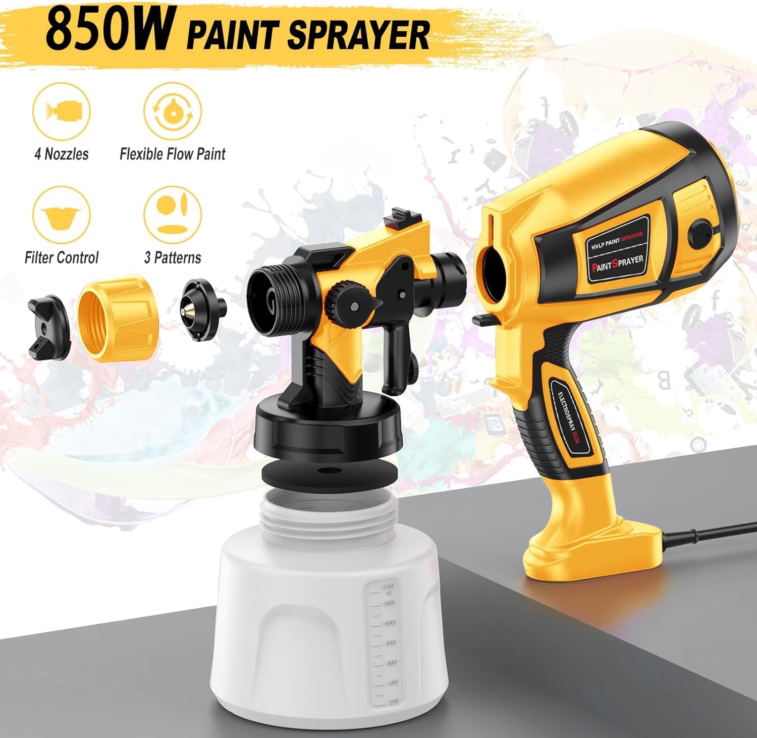 Paint-Sprayer-850W-HVLP-Electric-Spray-Paint-Gun Portable for Laptop 1400ml High Capacity Container Easy to Clean 4 Nozzles and 3 Patterns for Furniture Cabinets Fence Walls Door DIY Works Chairs-7