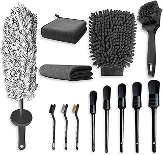 Oiiurly Car Cleaning Kit 13 Pcs Car Washing Set with 40cm Extra Long Alloy Wheel Brush Ddetailing Brushes Tyre Brush Car Wash Mitt Interior & Exterior Cleaning Accessories for Car Motorcycle Bike