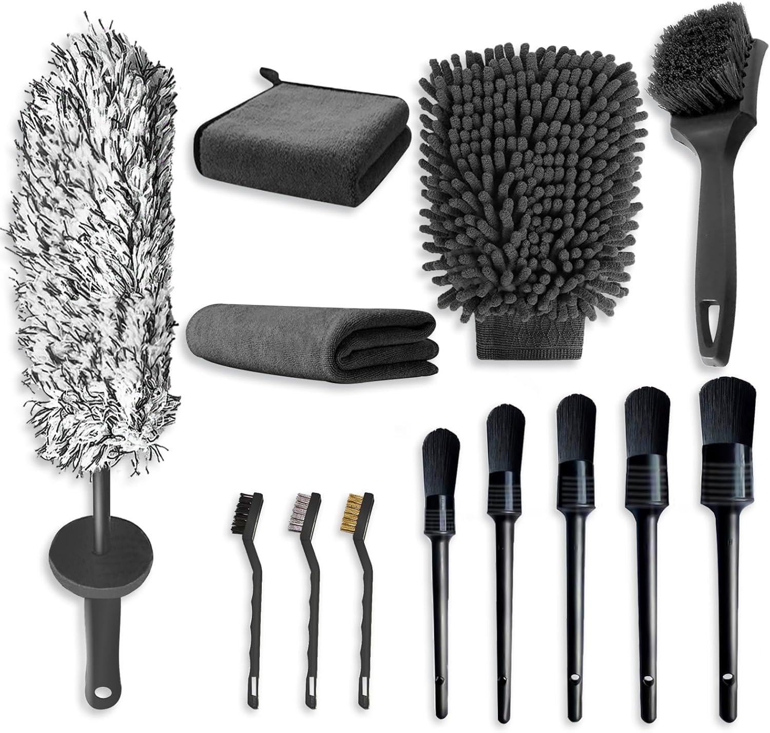 Oiiurly Car Cleaning Kit 13 Pcs Car Washing Set with 40cm Extra Long Alloy Wheel Brush Ddetailing Brushes Tyre Brush Car Wash Mitt Interior & Exterior Cleaning Accessories for Car Motorcycle Bike-0