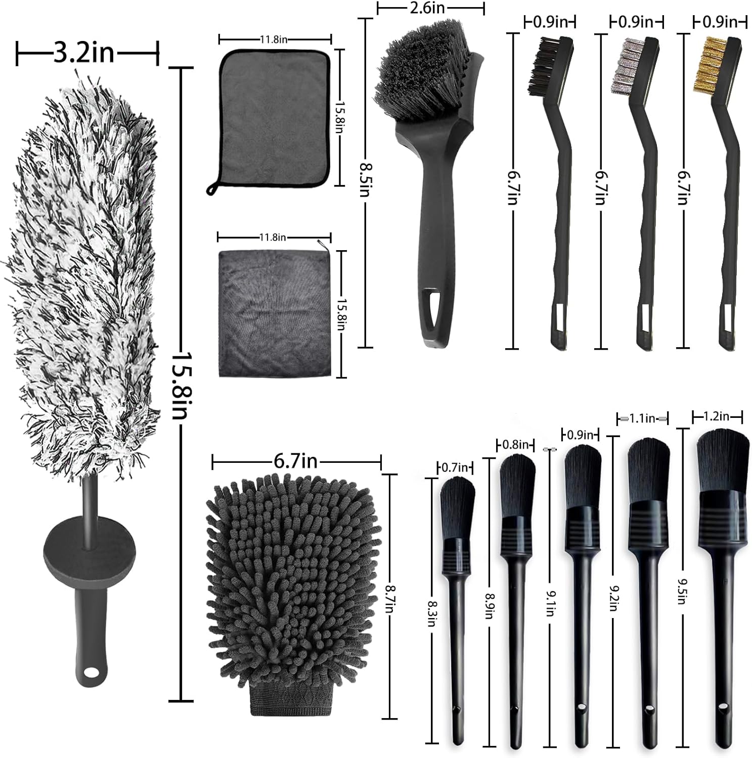 Oiiurly Car Cleaning Kit 13 Pcs Car Washing Set with 40cm Extra Long Alloy Wheel Brush Ddetailing Brushes Tyre Brush Car Wash Mitt Interior & Exterior Cleaning Accessories for Car Motorcycle Bike-1