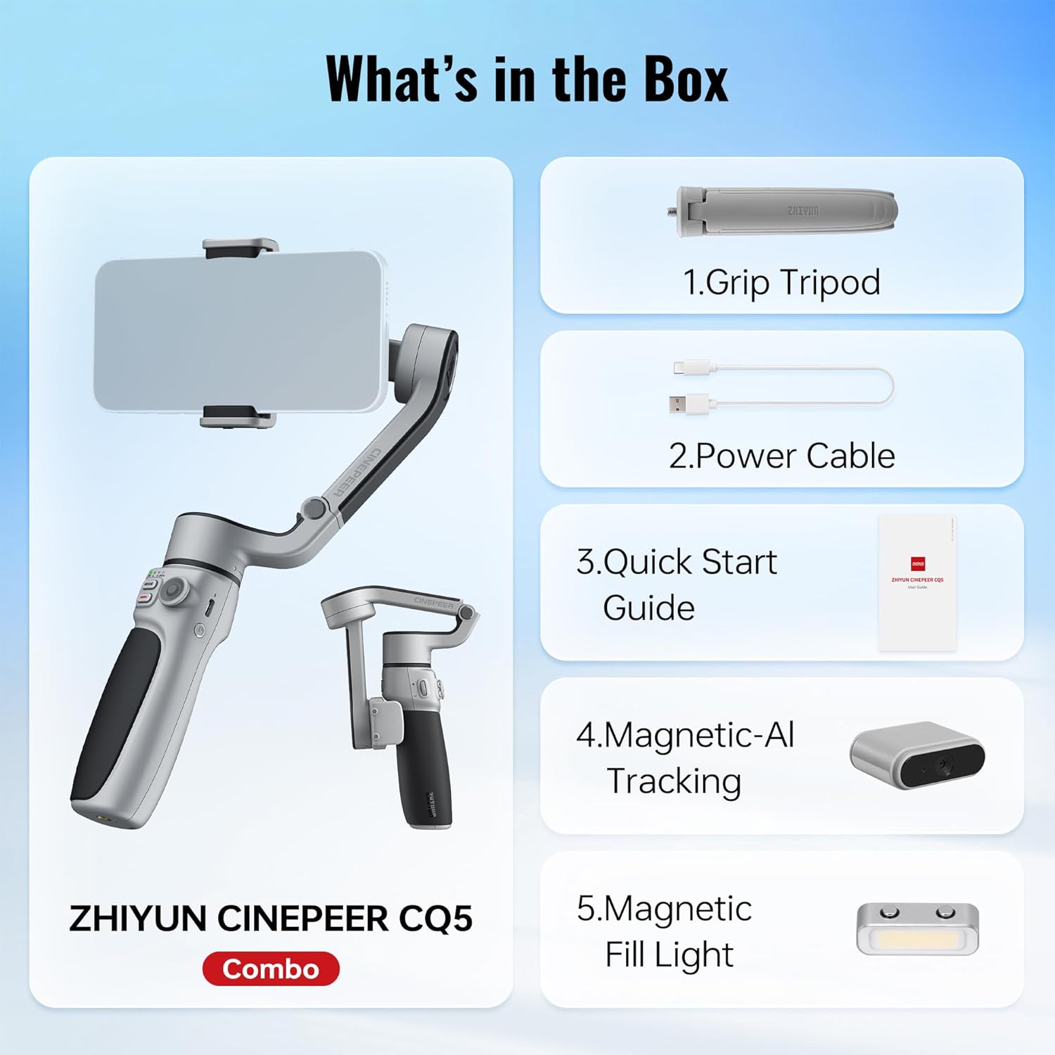 ZHIYUN CINEPEER CQ5 Combo[Official] Gimbal Stabilizer for Smartphones with Voice Assistant, AI Tracking, Magnetic Fill Light, 3 Axis Mobile Gimbal Built-in 215mm Extension Rod, for Videos Vlog YouTube-6