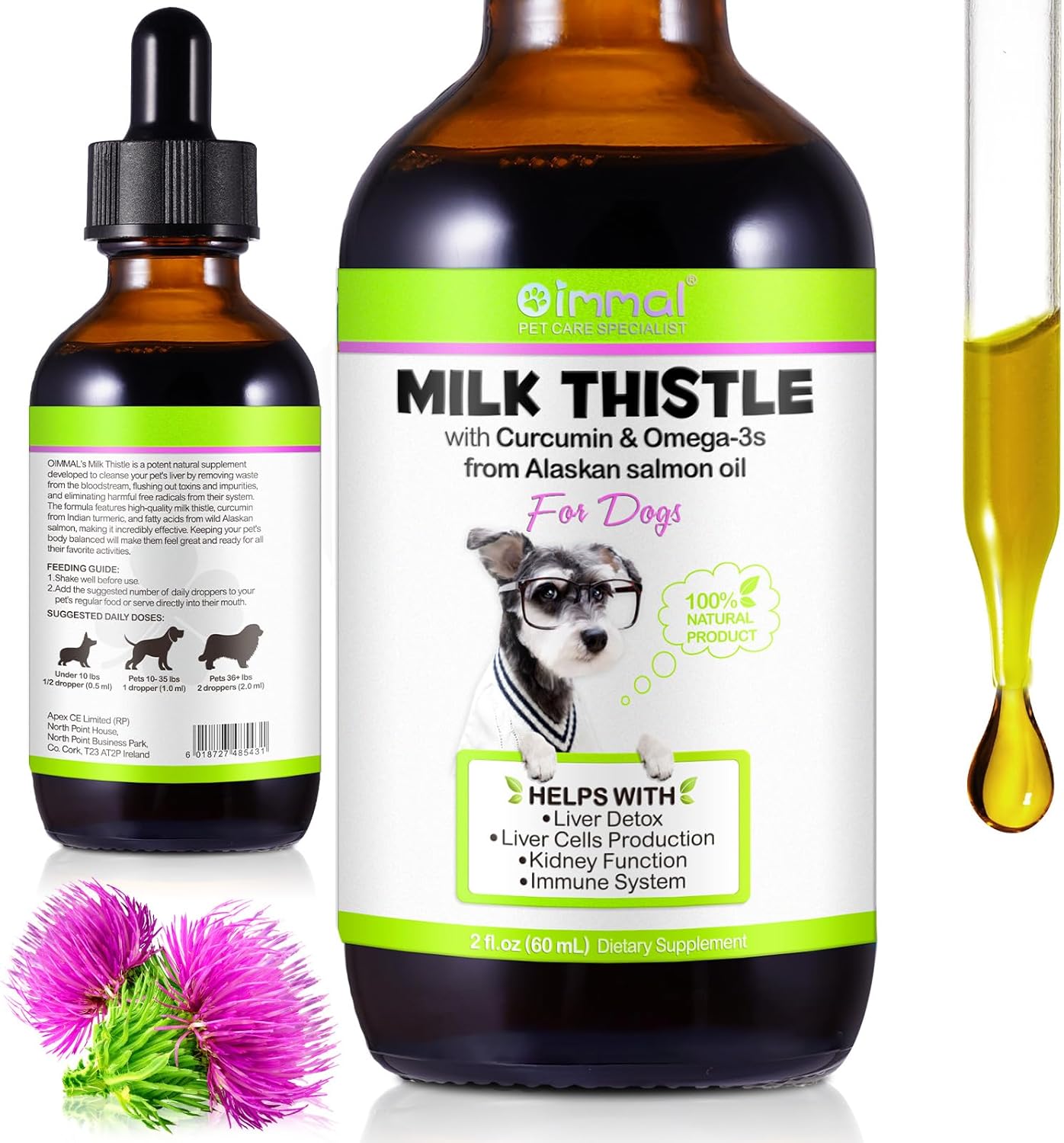 Milk Thistle for Dogs, 60ML Kidney and Liver Supplements for Dog, Natural Dog Silymarin Antioxidant With Curcumin & Omega-3 Salmon Oil-0