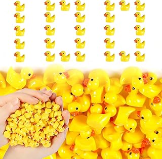 About 100Pcs Mini Resin Ducks, Mini Rubber Ducks Ornaments, Miniature Realistic Shape Tiny Duck Toys, Baby Bath Toy Small Plastic Ducks for Party Aquariums, Dollhouses Potted Decoration (Yellow)