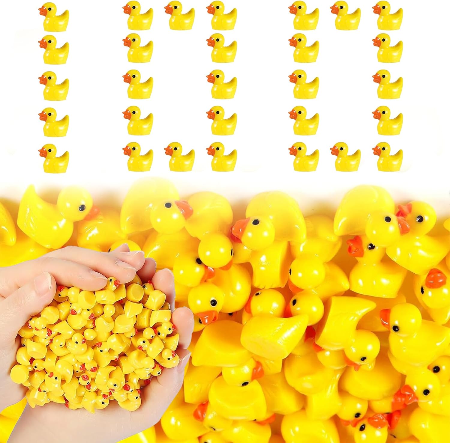 About 100Pcs Mini Resin Ducks, Mini Rubber Ducks Ornaments, Miniature Realistic Shape Tiny Duck Toys, Baby Bath Toy Small Plastic Ducks for Party Aquariums, Dollhouses Potted Decoration (Yellow)-0