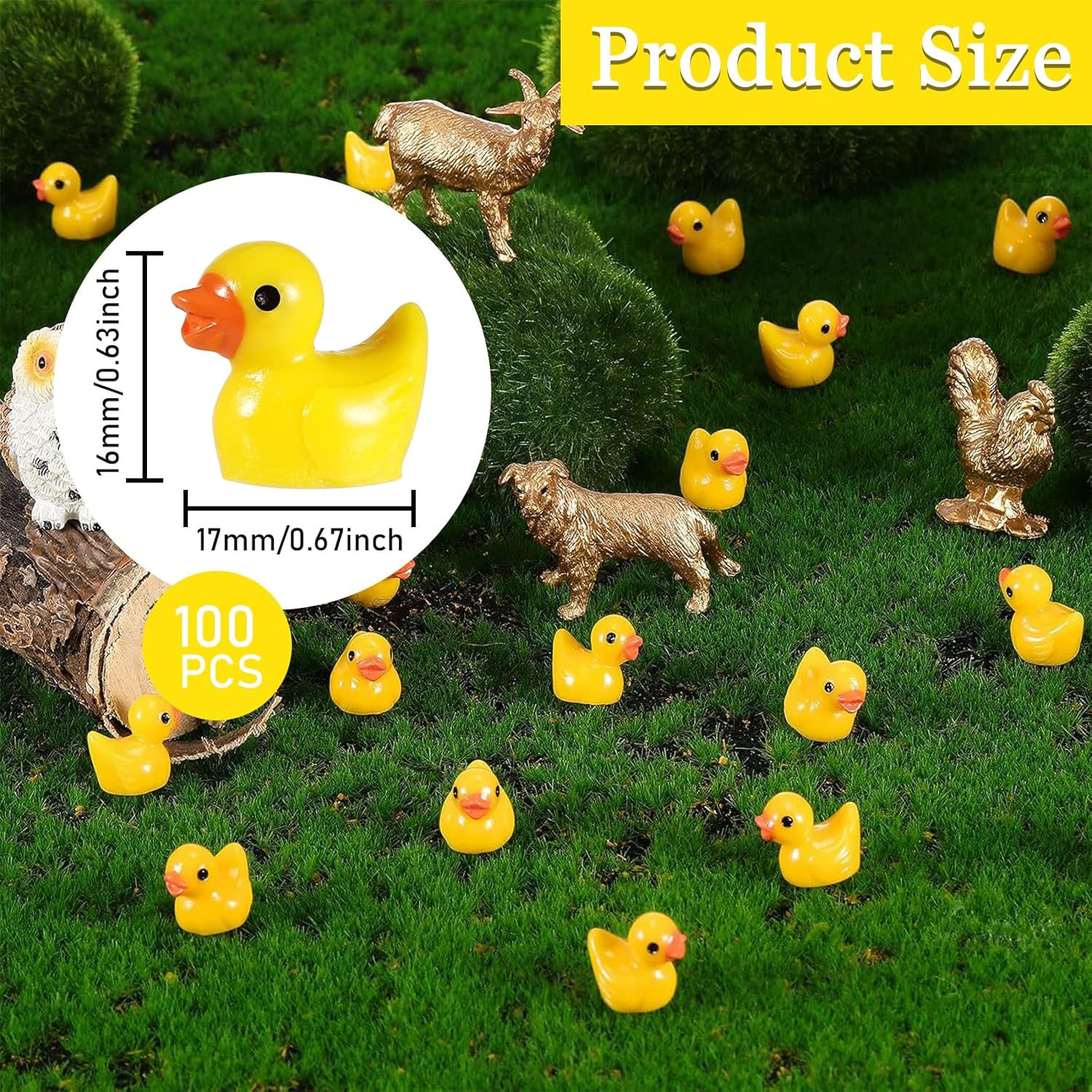 About 100Pcs Mini Resin Ducks, Mini Rubber Ducks Ornaments, Miniature Realistic Shape Tiny Duck Toys, Baby Bath Toy Small Plastic Ducks for Party Aquariums, Dollhouses Potted Decoration (Yellow)-1