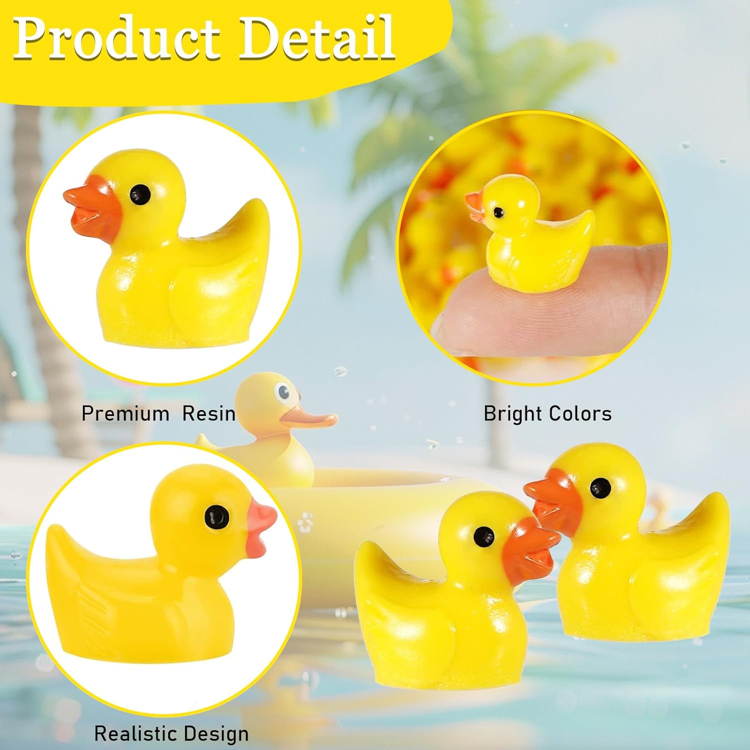 About 100Pcs Mini Resin Ducks, Mini Rubber Ducks Ornaments, Miniature Realistic Shape Tiny Duck Toys, Baby Bath Toy Small Plastic Ducks for Party Aquariums, Dollhouses Potted Decoration (Yellow)-2