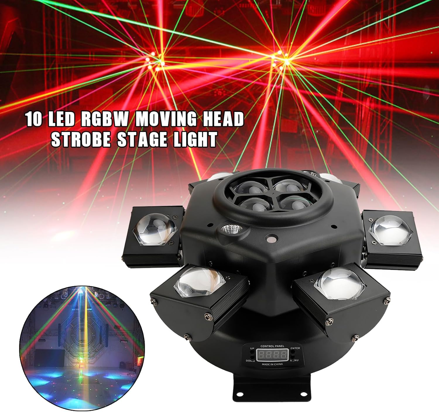 Areyourshop Moving Head Disco Lights 10 Lamp Head,DJ Lights RGBW DMX512 Party Lights, 14CH Disco Lights High Brightness/Definition for Clubs, Parties, Music Festivals.-0