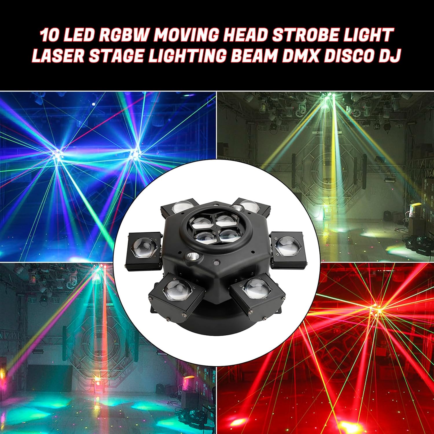 Areyourshop Moving Head Disco Lights 10 Lamp Head,DJ Lights RGBW DMX512 Party Lights, 14CH Disco Lights High Brightness/Definition for Clubs, Parties, Music Festivals.-1