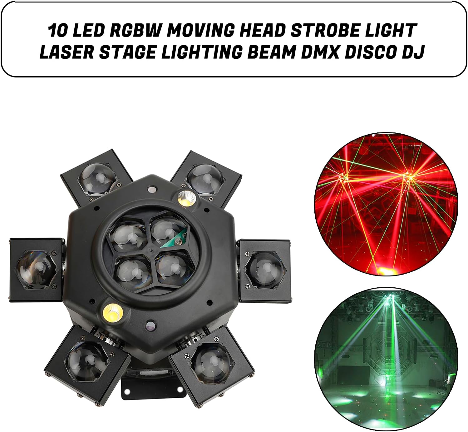 Areyourshop Moving Head Disco Lights 10 Lamp Head,DJ Lights RGBW DMX512 Party Lights, 14CH Disco Lights High Brightness/Definition for Clubs, Parties, Music Festivals.-2