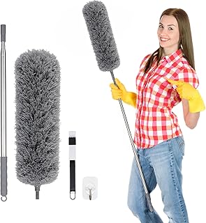 Oamwrae Feather Duster Extendable, Microfiber Long Handled Duster with 40-240 cm Telescopic Pole and Groove Cleaning Brush, for Ceilings, Cars, Household Cleaning