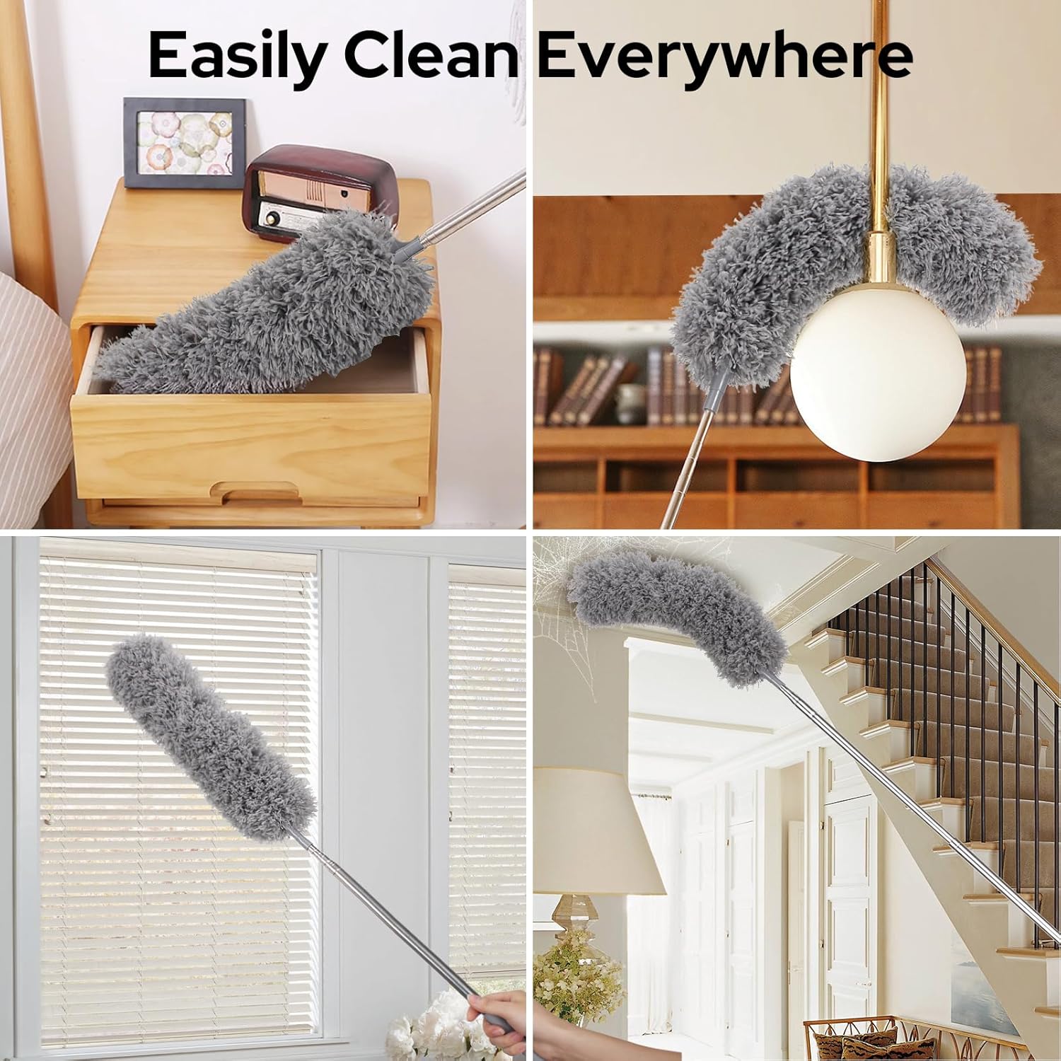 Oamwrae Feather Duster Extendable, Microfiber Long Handled Duster with 40-240 cm Telescopic Pole and Groove Cleaning Brush, for Ceilings, Cars, Household Cleaning-6