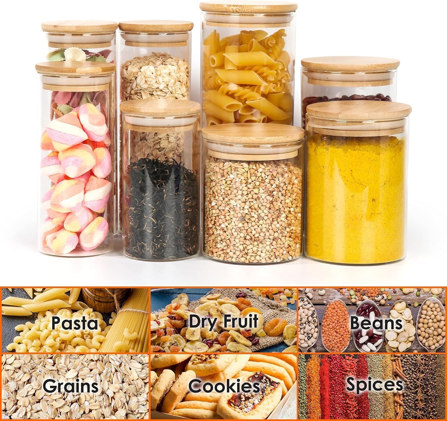 MEETOZ Set of 3 Glass Food Storage Jars, 34oz Food Containers with Airtight Wooden Lids for Nuts, Coffee Beans, Sugar, Flour, Glass Canisters for Kitchen, Pantry Organization and Storage, BPA Free-6