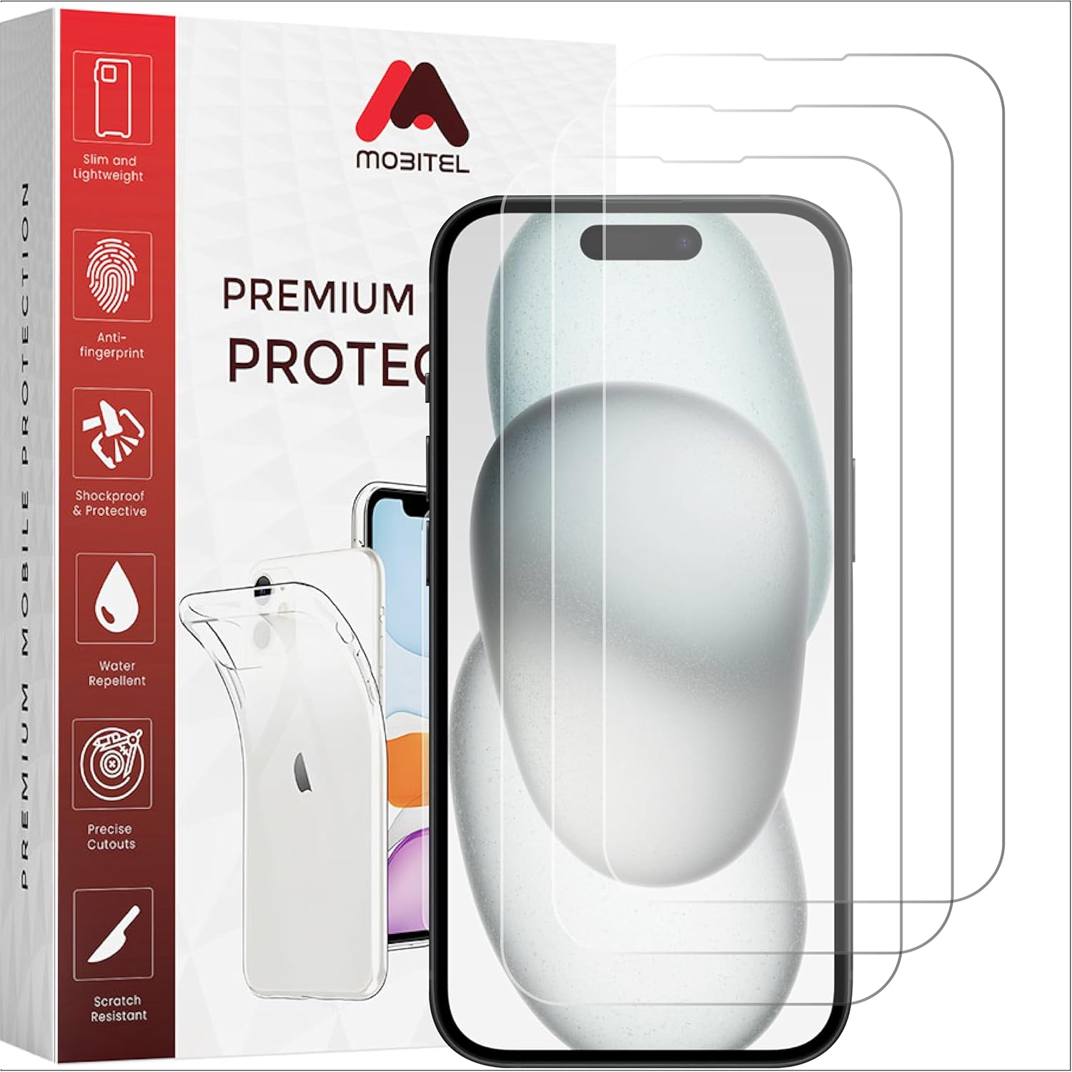 Mobitel 3-Pack Screen Protector for iPhone 15 Pro Max,15 Plus & iPhone 16 Plus 9H Hardness 6.7-Inch Tempered Glass Case-Friendly Protector, Anti-Scratch, Anti-Bubble with Easy Installation, HD Clear-0