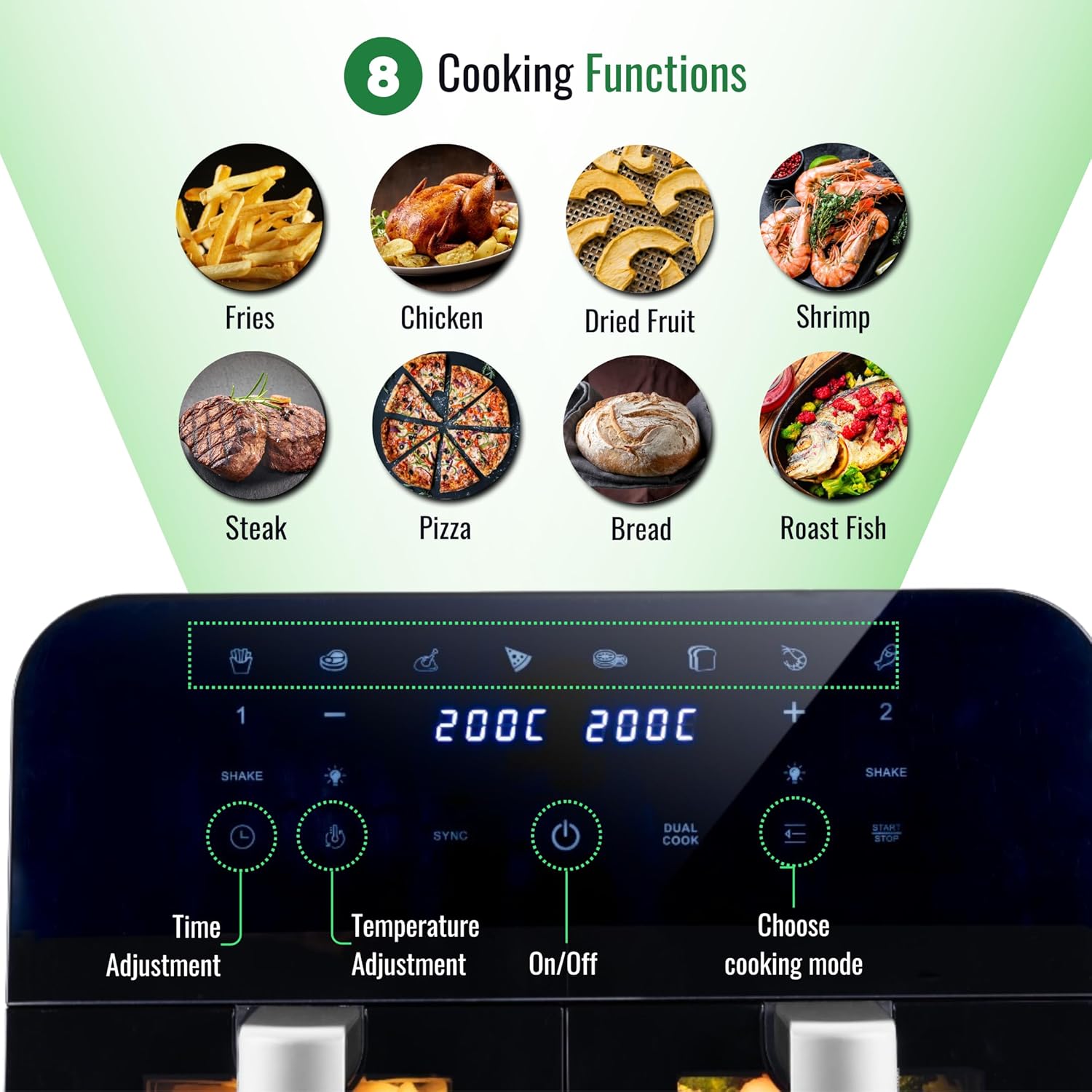 Kitchen Air Fryer Oven – Energy Saving Dual Compartment Air Fryer – 12 Cooking Presets For Convenient Operation – Oil Free Healthy Cooking – Touch Screen Display – 9L, 2400W – by Nuovva-1