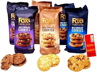 Fox's Fabulous cookies 6 x 180g, Three mix luxury varities of Milk, Triple & White chocolate Biscuits for special Occasions, Supreme gift to share with friends and family Snack Value Pack