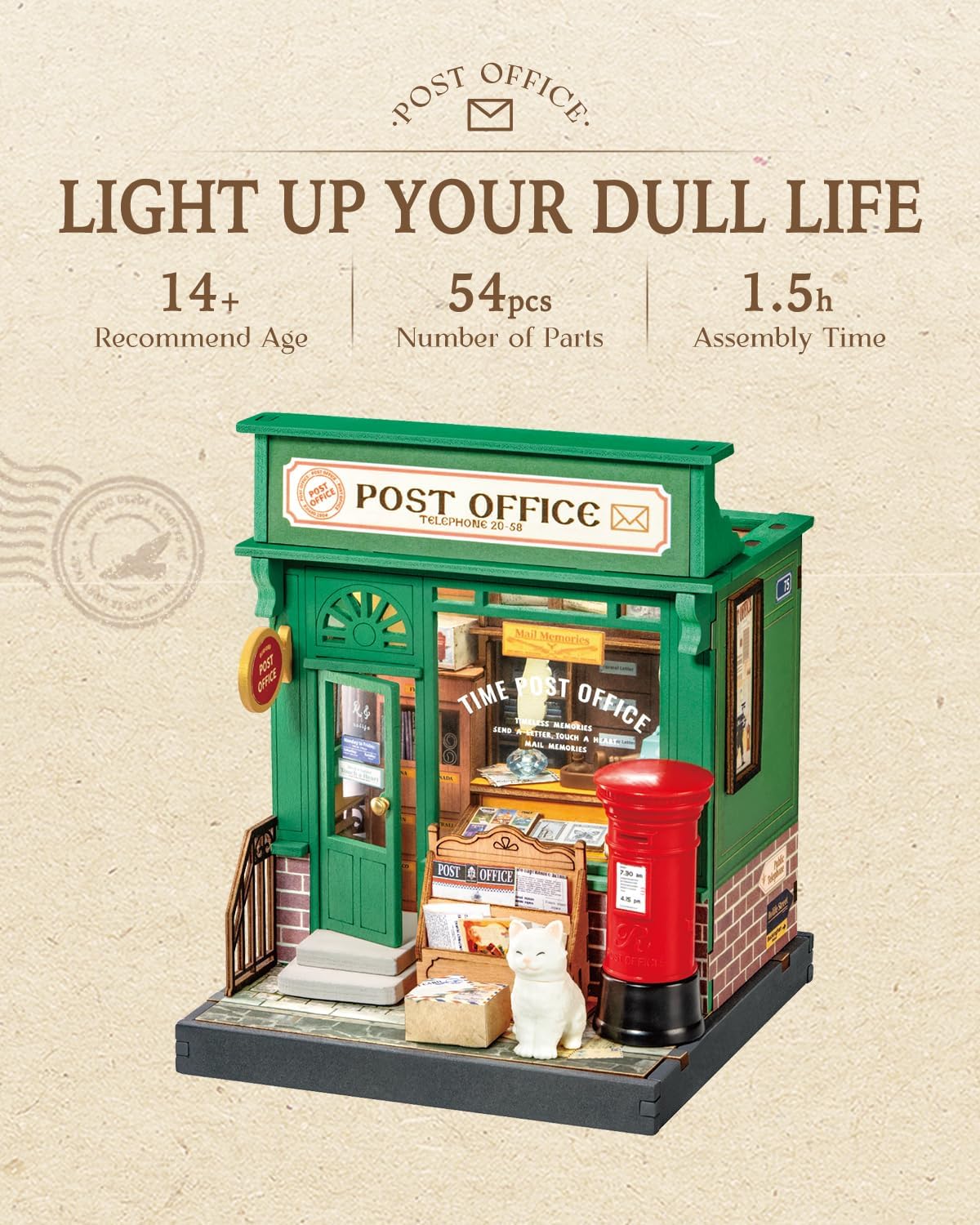 Rolife DIY Miniature House Kit Model Kits for Adults to Build Home Desk Bookshelf Decoration Century Post Office Craft Kits for Adults Gift Idea For Girls Boys Kids DS037-4