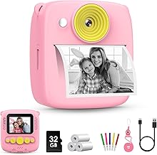 Gofunly Kids Camera Instant Print, 1080P Kids Digital Camera with 32GB Card & 3 Rolls Photo Paper, 2.0" Toddler Camera for Childrens, Funny Kids Toys Birthday Gifts for Boys & Girls Age 3-10 (Pink)