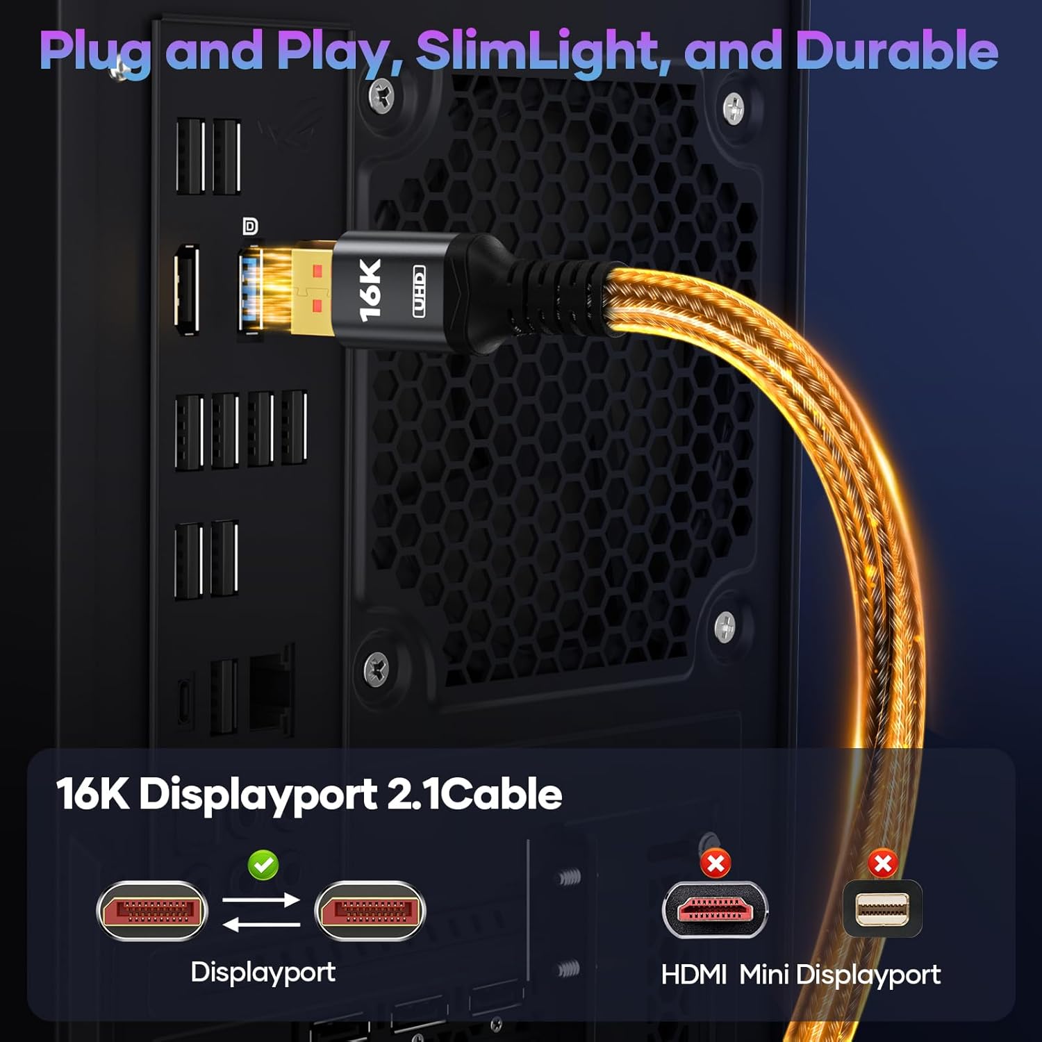 ATETEO VESA Certified 16K Displayport Cable 2.1, DP to DP Cable 1M [16K@60Hz, 8K@120Hz, 4K@240Hz 165Hz 144Hz] Support 80Gbps HDR, HDCP DSC 1.2a, Compatible FreeSync G-Sync Gaming Monitor 4090 7900xtx-4