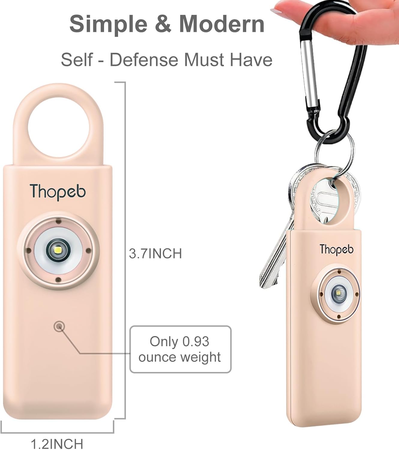 Thopeb–The Original Personal Alarm for Women by Women–LOUD Siren, Strobe Light and Key Chain in a Variety of Colors (Metallic Rose)-2