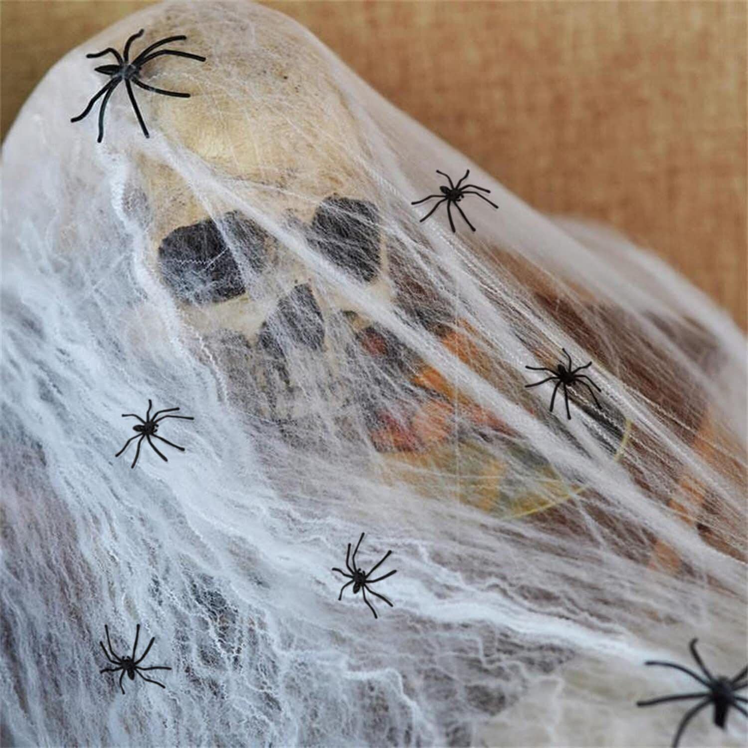 sanjianke-fs 1500FT Halloween Spider Web Decoration, 300g Spooky Stretchable Cobwebs with 60pcs Plastic Fake Spiders Halloween Decor,Hocus Pocus Halloween Props For Door Yard Home Garden Party-5