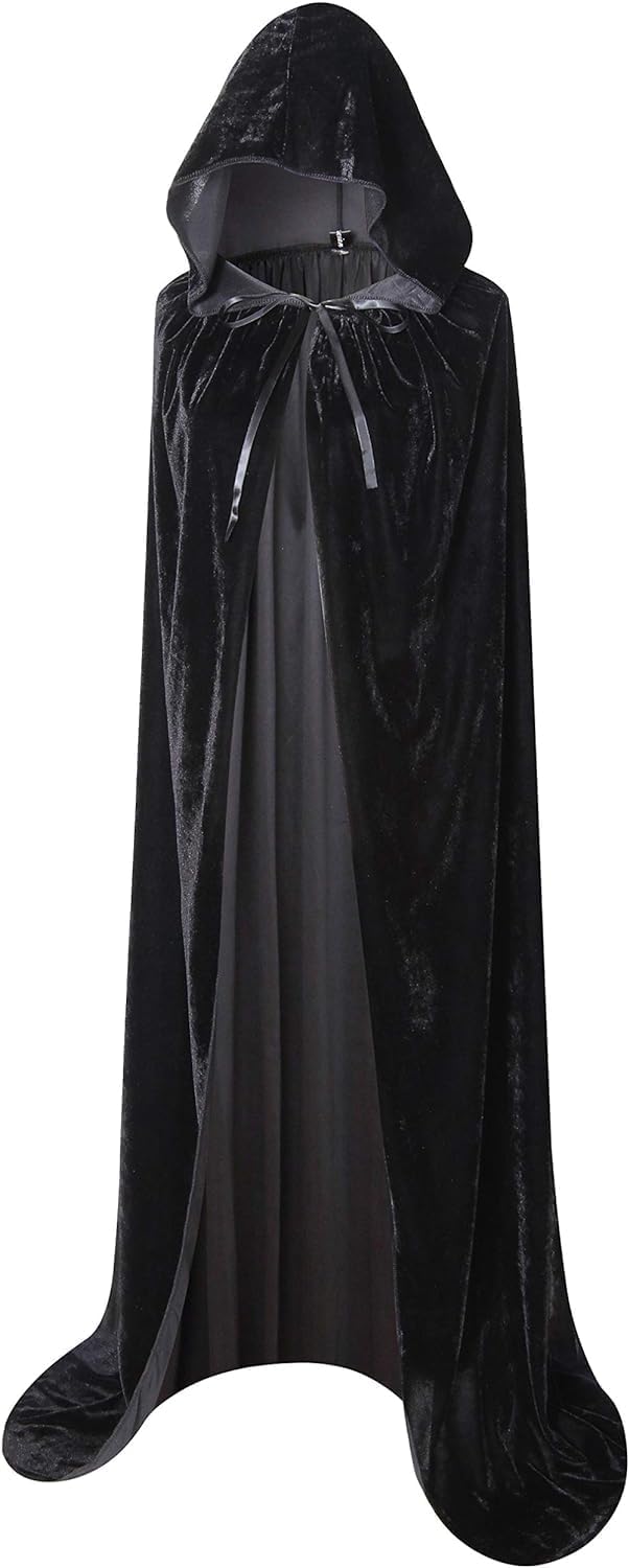 Full Length Hooded Velvet Cloak Men Women Velvet Fancy Cape Full Length Vampire Devil Wizard Witch Grim Reaper Cloaks for Halloween Christmas Fancy Cape Costumes 67" Black-0