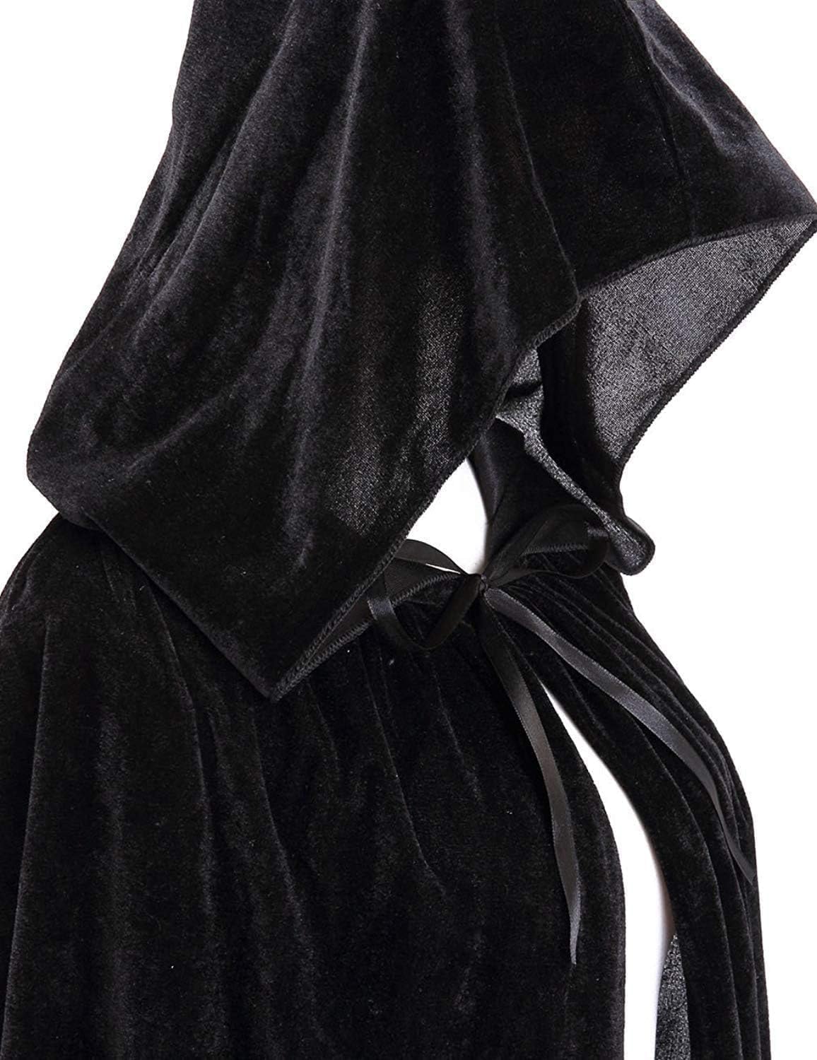 Full Length Hooded Velvet Cloak Men Women Velvet Fancy Cape Full Length Vampire Devil Wizard Witch Grim Reaper Cloaks for Halloween Christmas Fancy Cape Costumes 67" Black-4