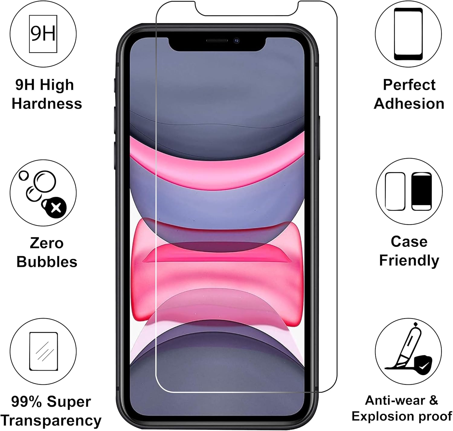 Mobitel 3-Pack Screen Protector for iPhone 11, iPhone XR, 9H Hardness 6.1-Inch Tempered Glass Case-Friendly Protector, Anti-Scratch, Anti-Bubble with Easy Installation, HD Crystal Clear-1