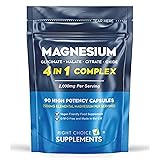 Magnesium Glycinate 4 in 1 Complex - 2000mg Bisglycinate, Malate, Citrate & Oxide Supplements - 90 High Potency Vegan Capsules Providing 506 Elemental Magnesium Per Serving - UK Made