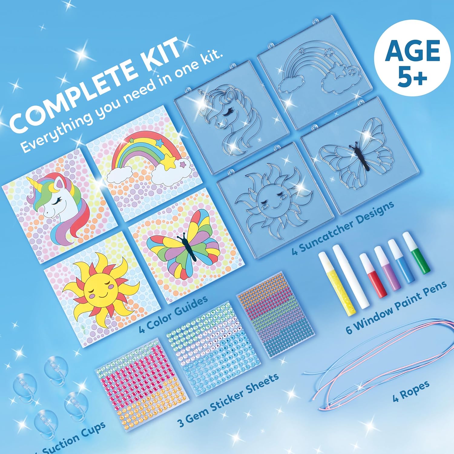 Klever Kits Suncatcher Craft Kit for Children, Arts and Crafts for Kids Age 6 7 8 9-12,Gem Diamond Painting Craft Kits,Girls Gifts,Window Gem Art Set,Birthday Presents(Sun+Unicorn+Butterfly+Rainbow)-3