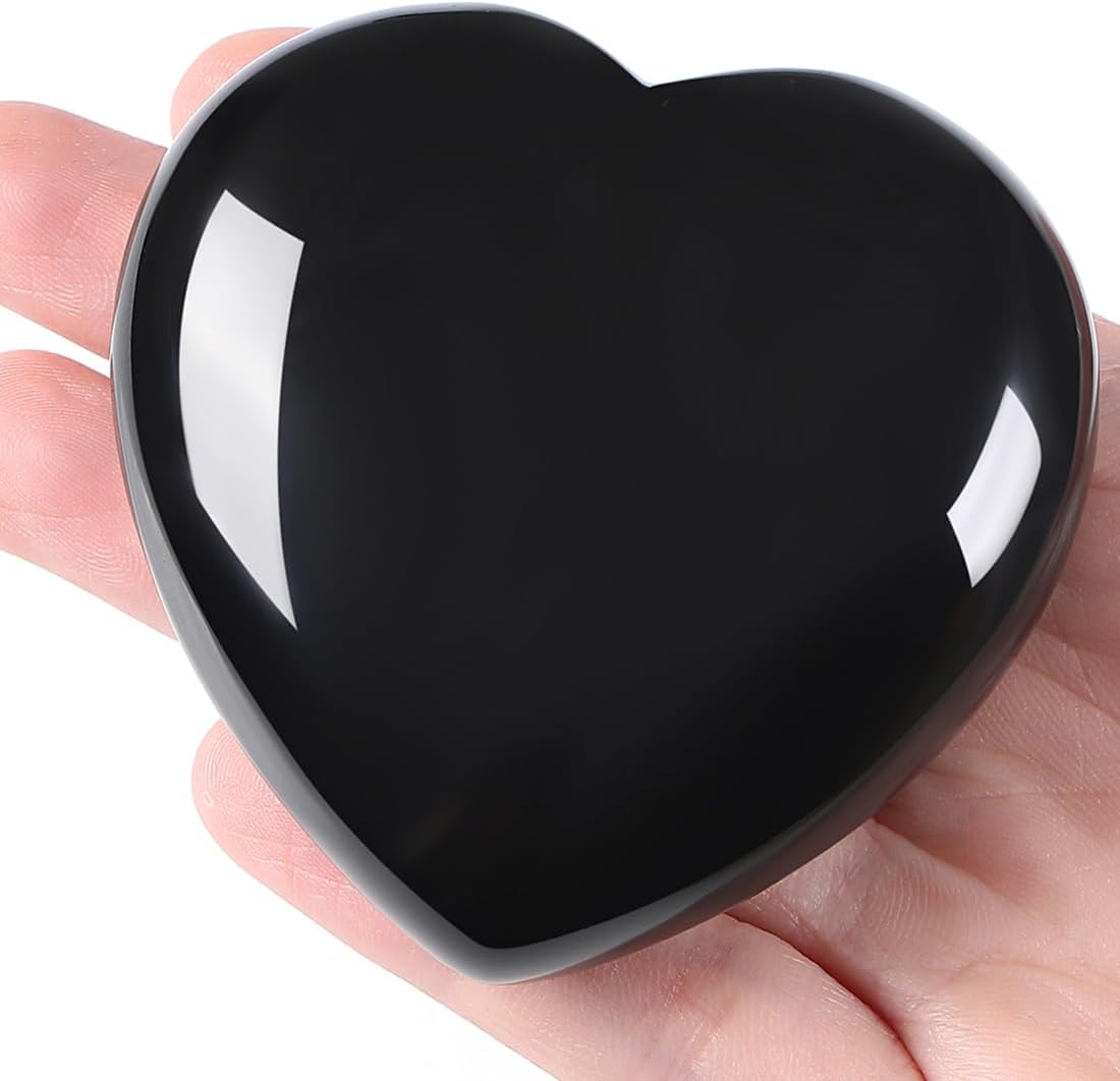 AWARDSEN 60 mm Large Heart Black Obsidian Crystals Gemstones Presents for Women, Heart Shaped Stone Reiki Healing Crystals for Valentine's Day, Anniversary, Birthdays and Thanksgiving Day-1