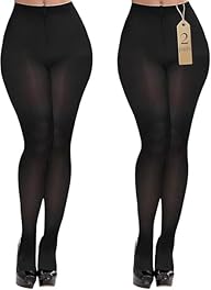 YOGINGO 2 Pairs Women's Black Sheer Tights - 80D Control Top Pantyhose with Reinforced Toes