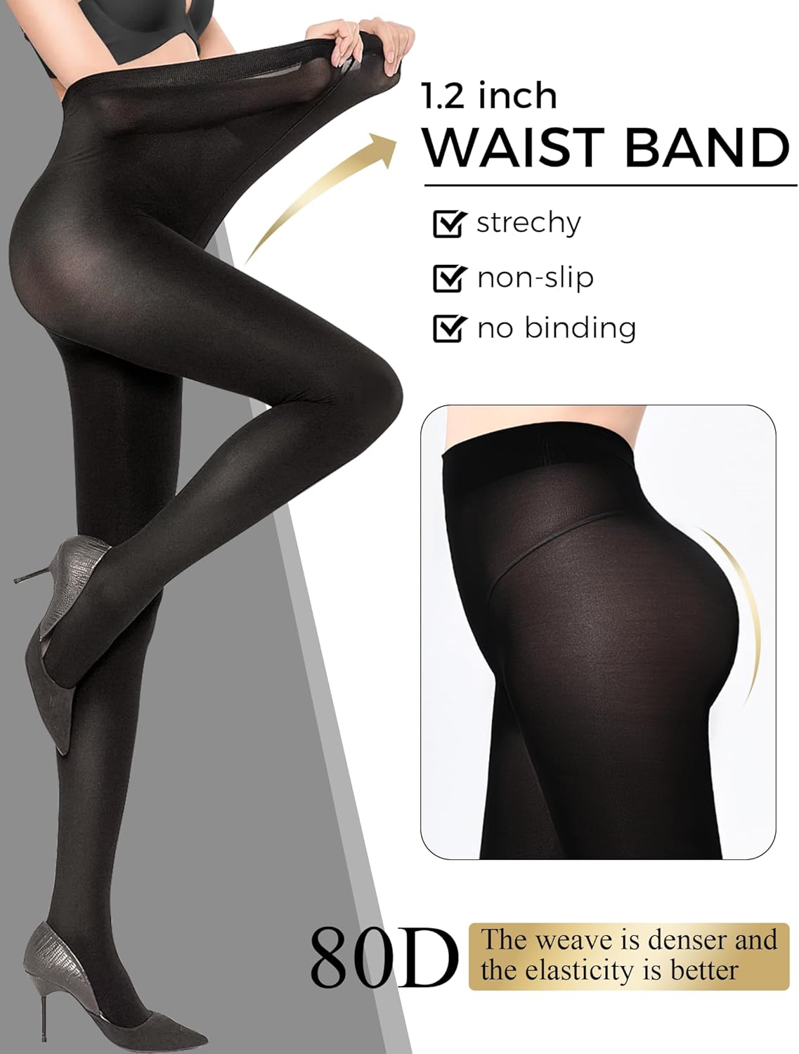 YOGINGO 2 Pairs Women's Black Sheer Tights - 80D Control Top Pantyhose with Reinforced Toes-1