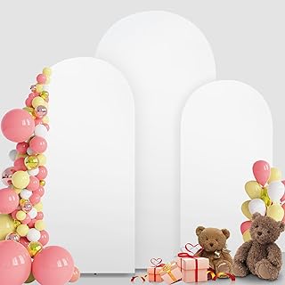 MEKOTRIN Wedding Arch Cover Set of 3 High Elasticity Thicken Arch Backdrop Cover for Wedding Baby Shower Birthday Party Round Top Chiara Arch Cover(White,4FT,5FT,6FT)