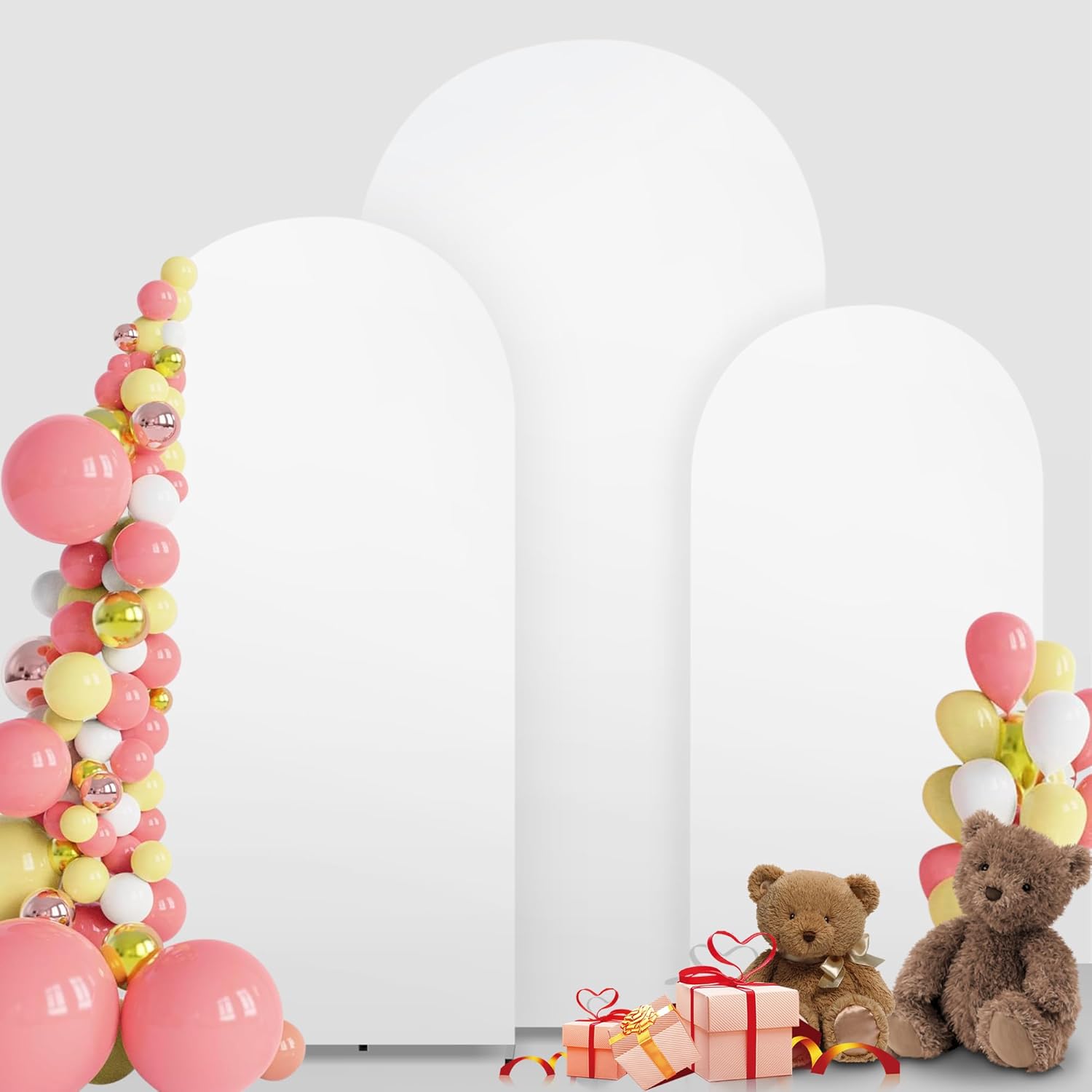 MEKOTRIN Wedding Arch Cover Set of 3 High Elasticity Thicken Arch Backdrop Cover for Wedding Baby Shower Birthday Party Round Top Chiara Arch Cover(White,4FT,5FT,6FT)-0