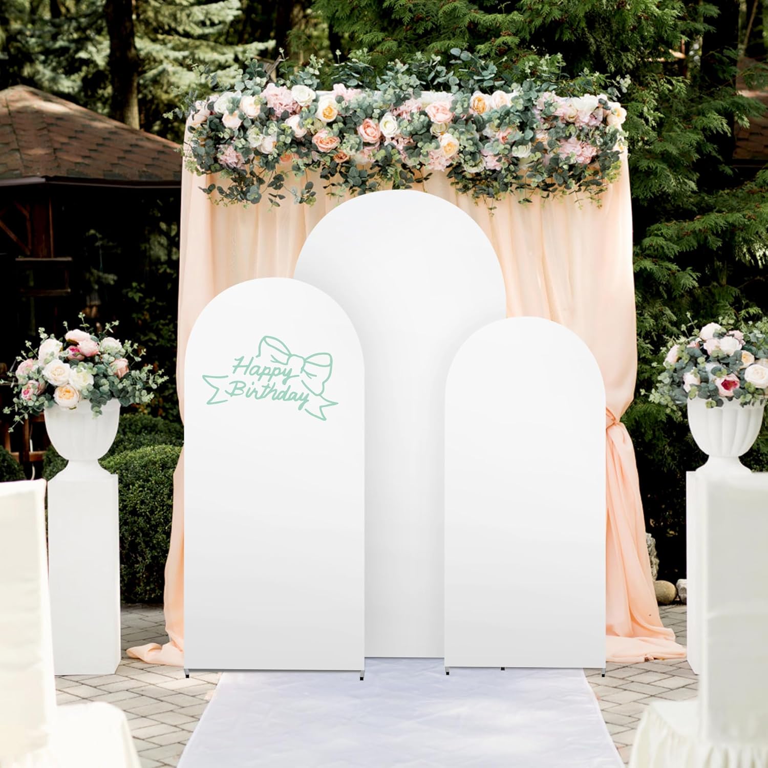 MEKOTRIN Wedding Arch Cover Set of 3 High Elasticity Thicken Arch Backdrop Cover for Wedding Baby Shower Birthday Party Round Top Chiara Arch Cover(White,4FT,5FT,6FT)-8