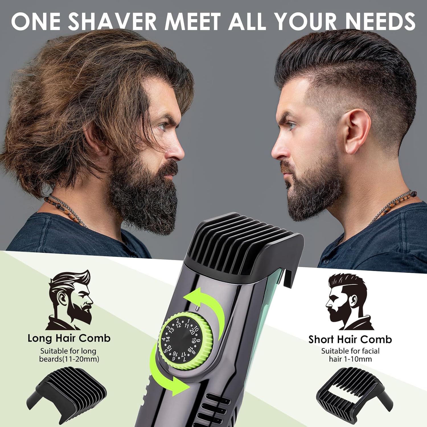 Vacuum Beard Trimmer for Men with 20 Length and Styles Adjustable, Built-in Vacuum Trimmer for Mustache, Sideburns, Facial Hair, Rechargeable Mustache Trimmer-1