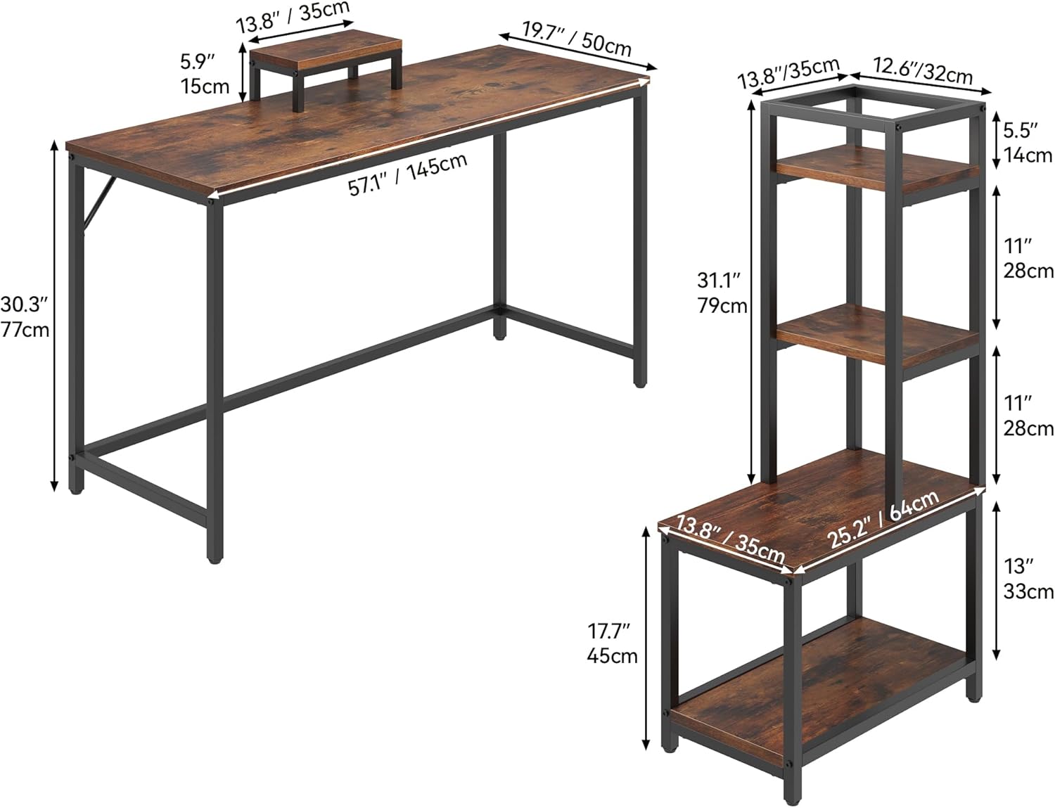 YITAHOME Computer Desk, Office Desk with 4-Tier DIY Storage Shelf, Multifunctional Writing Table for Home Office, Study, Living Room, 140 x 64 x 124cm-2