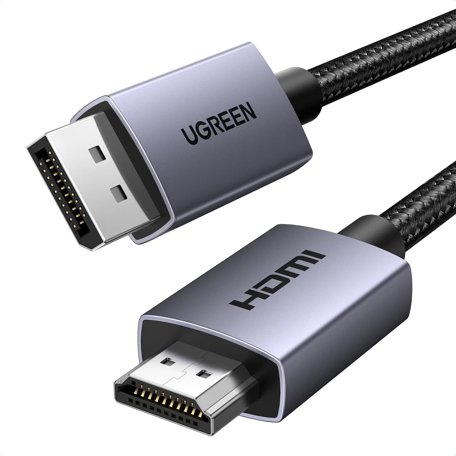 UGREEN 4K DP to HDMI Cable Uni-Directional 6.6FT Braided Displayport to HDMI Lead Aluminium Male to Male for Gaming on Multi-Screen Compatible with Monitor, Projector, HDTV, Laptop, HP, Dell (2M)-0