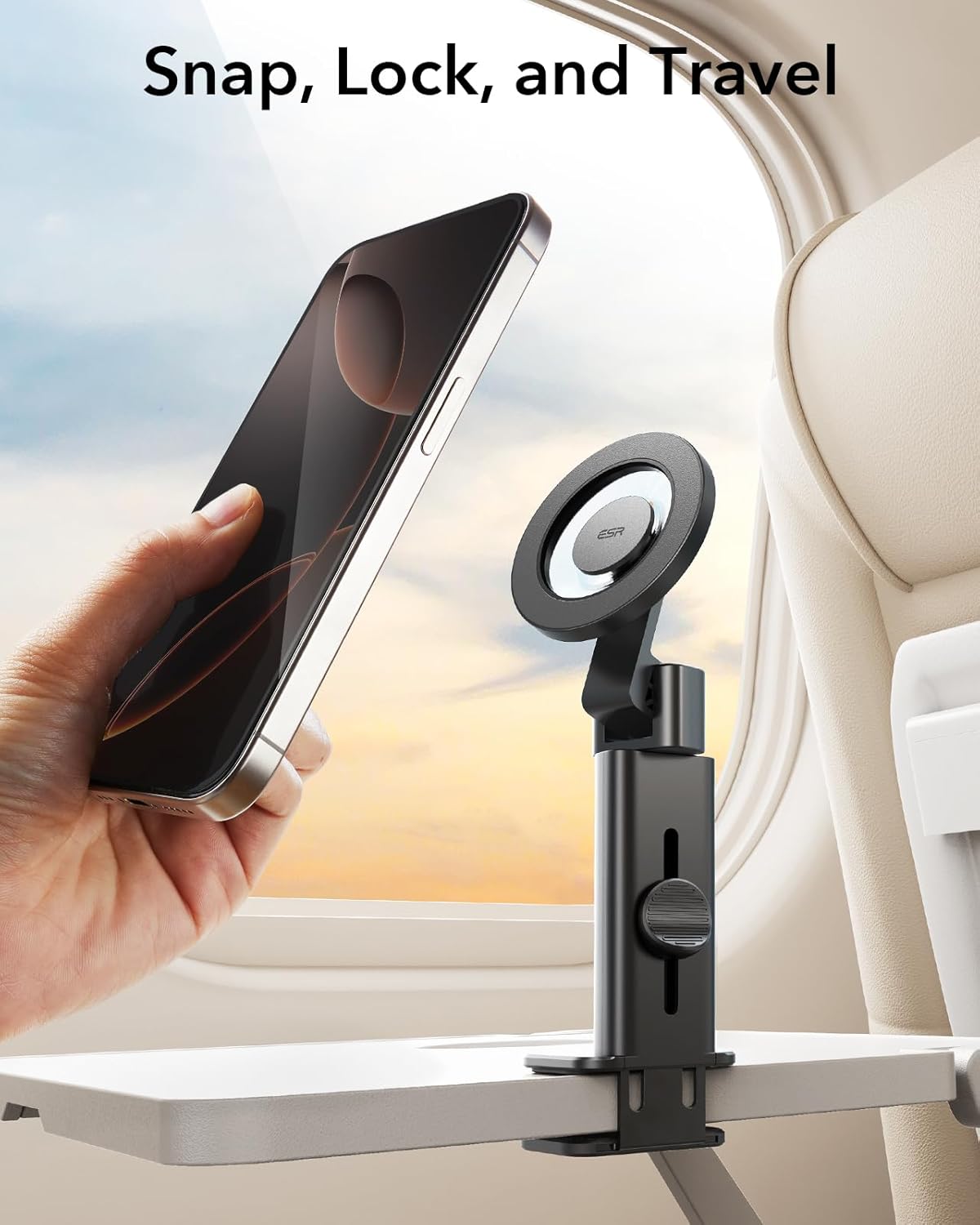 ESR Travel Essentials Airplane Phone Holder for MagSafe Accessories, Portable Travel Phone Holder, Magnetic Plane Phone Holder Mount with Metal Ring for iPhone 16 15 14 Pro Max 13 12, Samsung, Android-1