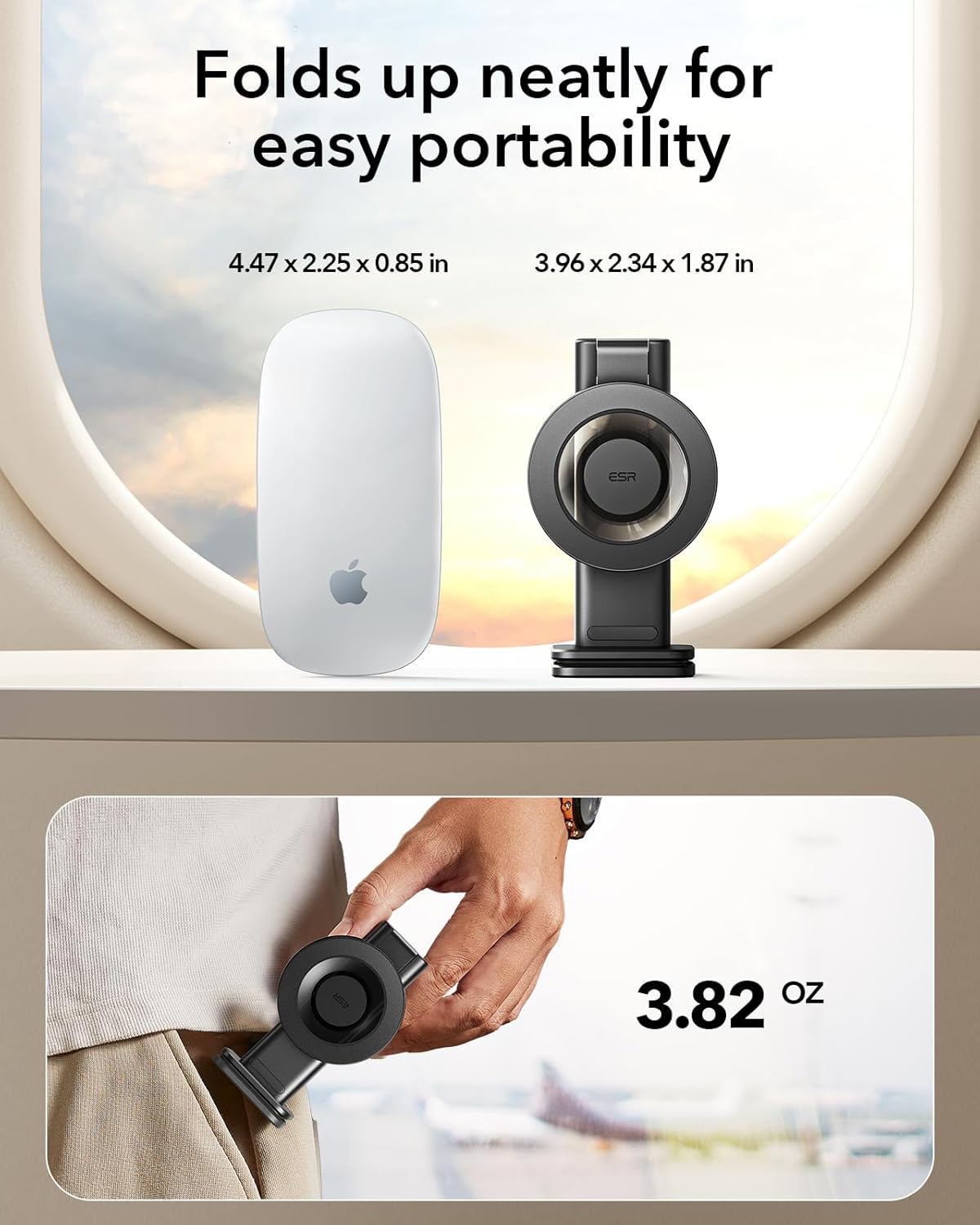 ESR Travel Essentials Airplane Phone Holder for MagSafe Accessories, Portable Travel Phone Holder, Magnetic Plane Phone Holder Mount with Metal Ring for iPhone 16 15 14 Pro Max 13 12, Samsung, Android-4