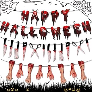 EYQ Halloween Decorations, Halloween Party Decorations, Hanging Halloween Decorations, Happy Halloween Banner, Hanging Knife Leg Hand Banner, Indoor Outdoor Home Decor Spooky Halloween Garland(B)