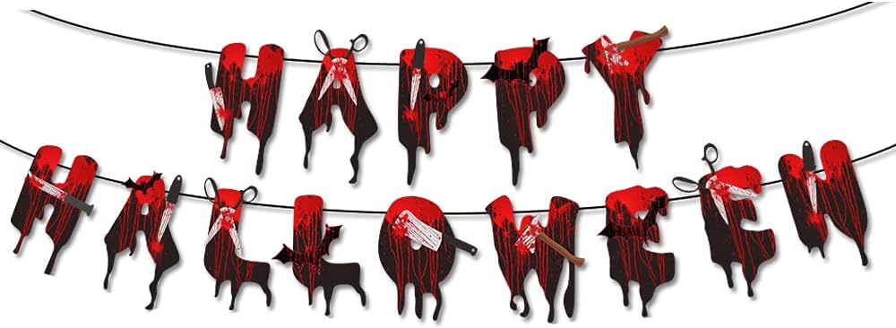 EYQ Halloween Decorations, Halloween Party Decorations, Hanging Halloween Decorations, Happy Halloween Banner, Hanging Knife Leg Hand Banner, Indoor Outdoor Home Decor Spooky Halloween Garland(B)-5