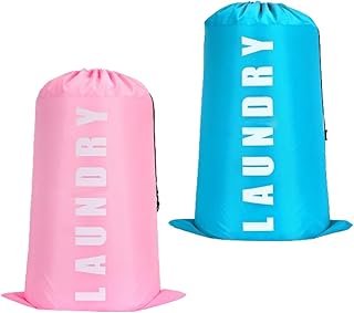 JAMAKALA 2 Pack Large Travel Laundry Bag, Portable Travel Laundry Bags with Drawstring Cord, 91 * 61CM Dirty Clothes Bags for Home Dormitory Travel Holiday Camping (Pink&blue)