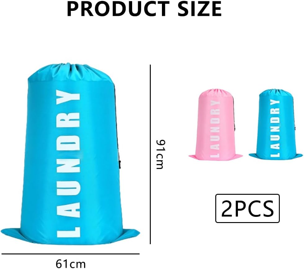 JAMAKALA 2 Pack Large Travel Laundry Bag, Portable Travel Laundry Bags with Drawstring Cord, 91 * 61CM Dirty Clothes Bags for Home Dormitory Travel Holiday Camping (Pink&blue)-1