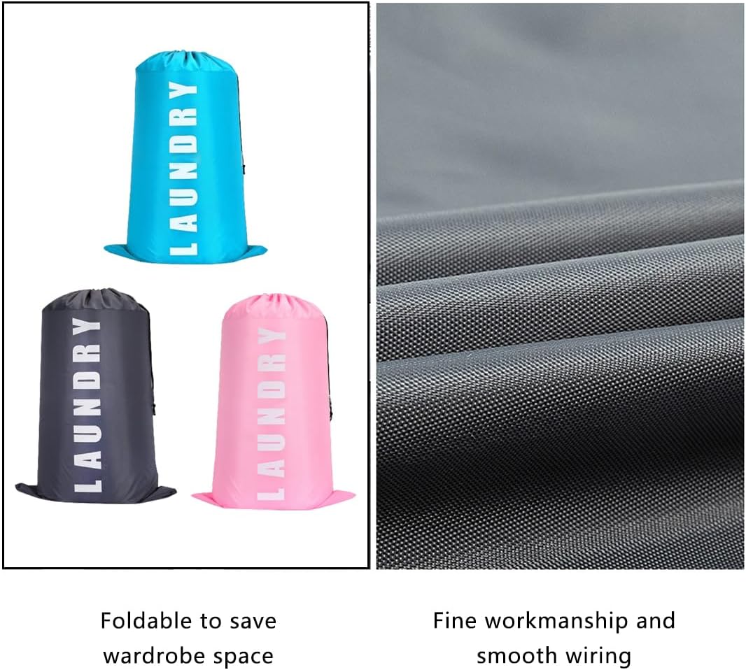 JAMAKALA 2 Pack Large Travel Laundry Bag, Portable Travel Laundry Bags with Drawstring Cord, 91 * 61CM Dirty Clothes Bags for Home Dormitory Travel Holiday Camping (Pink&blue)-3