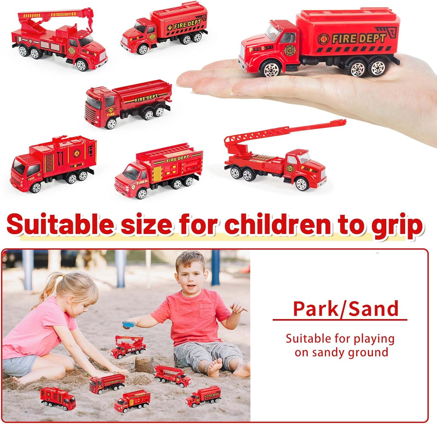 Diecast Fire Rescue Truck Vehicle Set, Alloy Metal Fire Truck Model Car Toys, Realistic Mini Rescue Emergency Fire Truck Car Toys, Small Toy Car Gift Set for 3 4 5 6 Year Olds-2