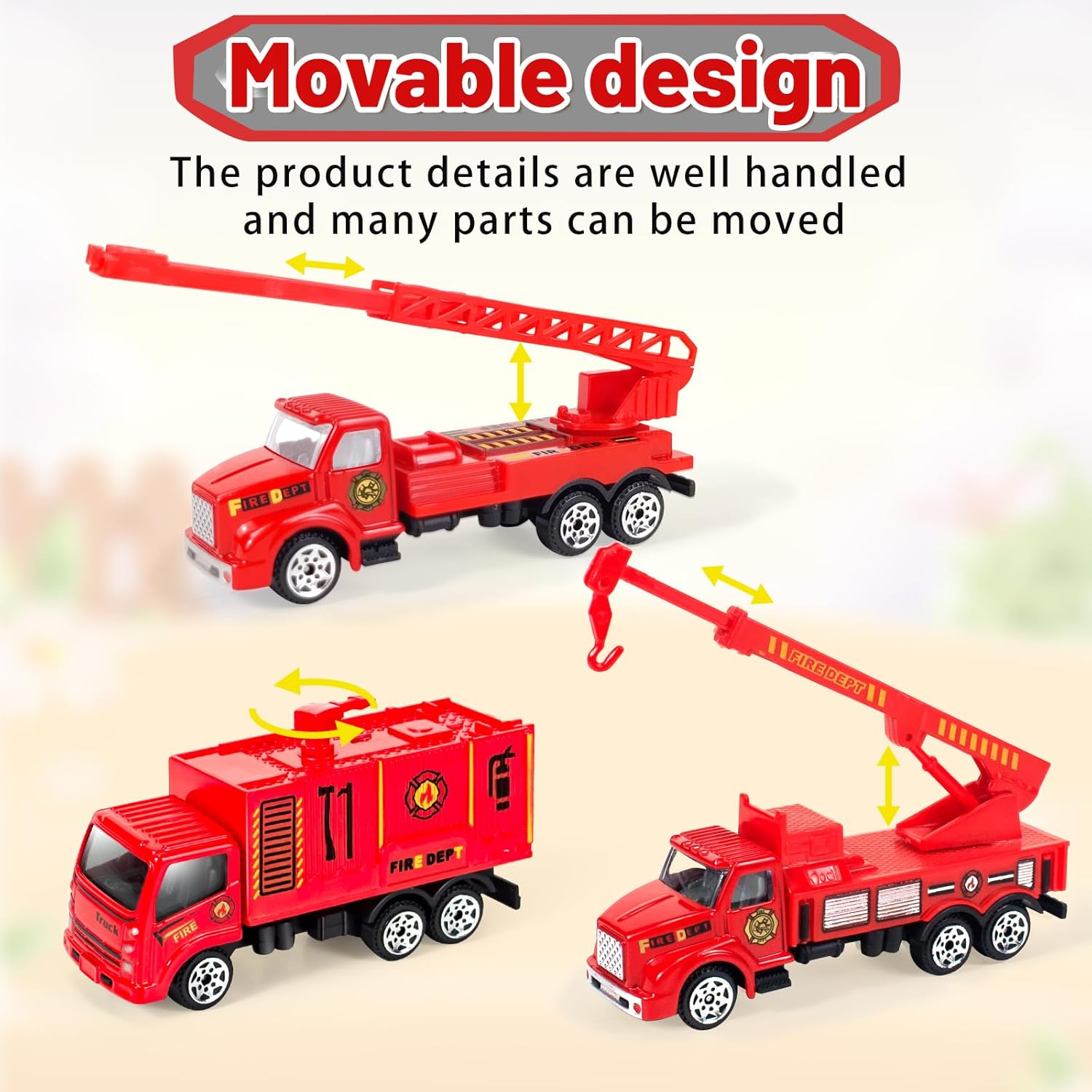 Diecast Fire Rescue Truck Vehicle Set, Alloy Metal Fire Truck Model Car Toys, Realistic Mini Rescue Emergency Fire Truck Car Toys, Small Toy Car Gift Set for 3 4 5 6 Year Olds-3